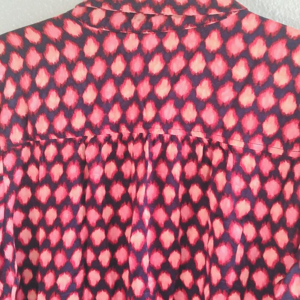 Chico’s Size 3 US 16 Pink Black Ikat Print Button Front Blouse Smocked Cuffs - Picture 7 of 8